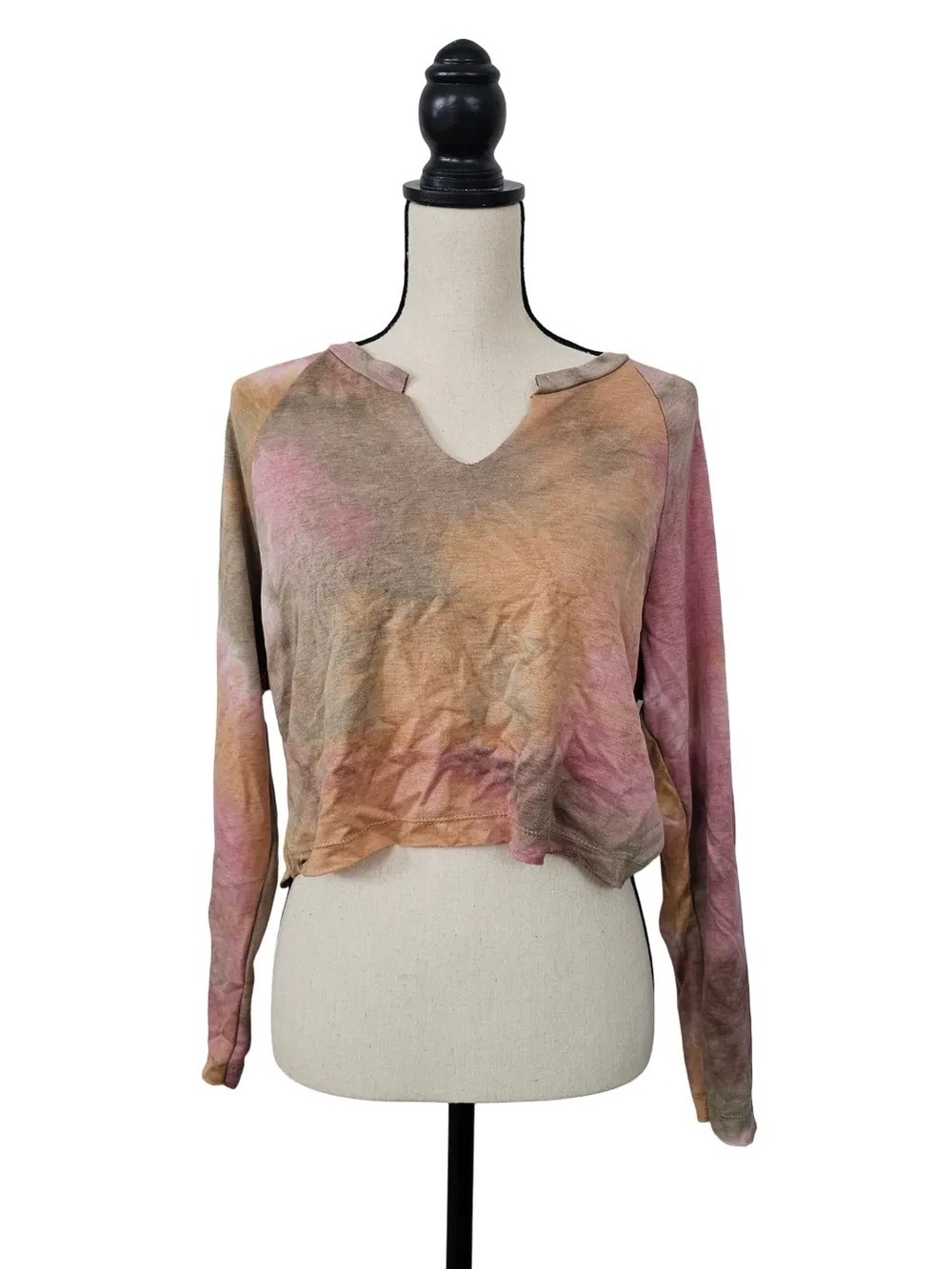 Forever 21 Tie-Dye Crop Long Sleeve Top - Pink, Tan, Cream